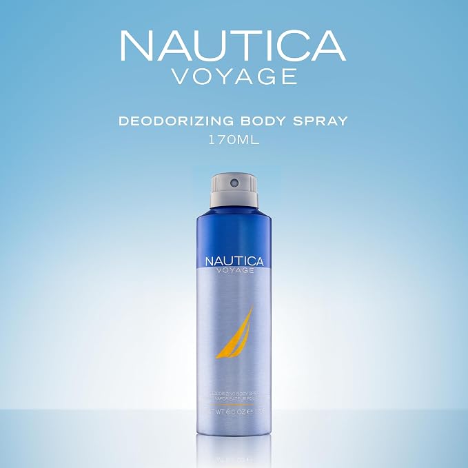 Nautica Voyage Deo Body Spray 6 fl oz (Pack of 1), Notes of Apple, Cedarwood, Mimosa, Men's Fragrance, Long Lasting, Everyday Fragrance
