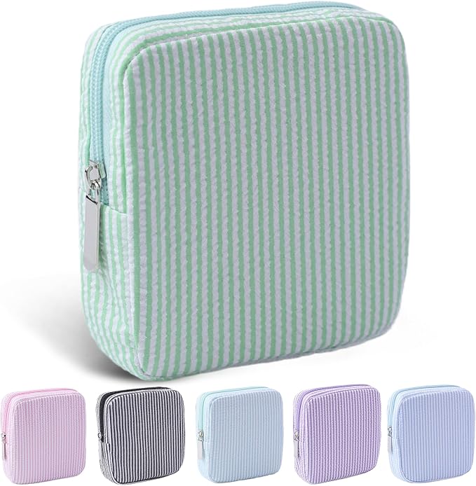 Period Bag for Teen Girls | Striped Sanitary Napkin Storage Bag | Cute Pads Pouch for Period | Menstrual Pouch for Pads, Tampons, Menstrual Cups & Panty Liners | Perfect for Travel & Daily Use