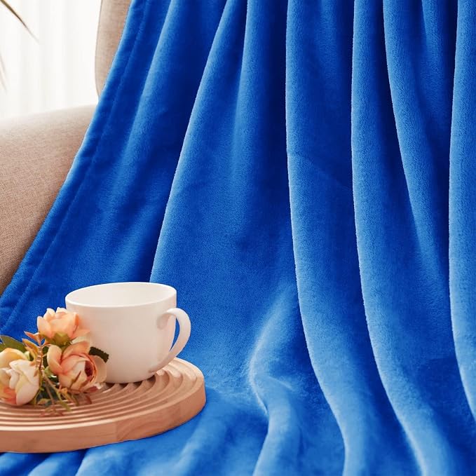 Exclusivo Mezcla Soft Large Fleece Throw Blanket for Couch, Cobalt Blue | 50x70 Inches, Double-Sided Brushed Flannel, Lightweight Plush Cozy Blanket for Home Decor, All Season, Machine Washable