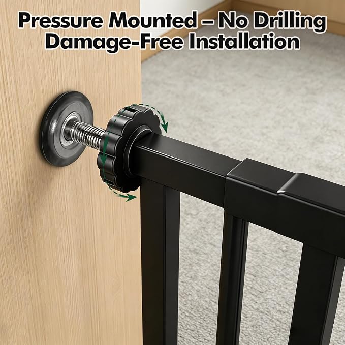 Adjustable Pet Gate 29.5-43“ with Cat Door, Black | U-Shaped Iron Gate, Two Installation Methods, Suitable for Stairs and Doorways
