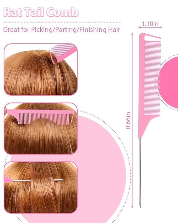Slick Back Hair Brush, Edge Brush, Hair Accessories Comb Set 3Pcs, Rat Tail Comb for Parting Hair, Teasing Comb for Add Volume Fullness, Edge Brush for Edge Control Black Hair