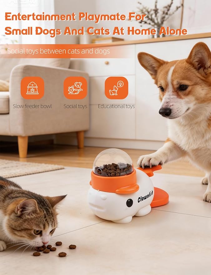 Dog Treat Dispenser Puzzle Toy, Interactive Slow Feeder Bowl for Cats and Dogs, Mental Stimulation Enrichment Toy, Indoor Pet Feeder with Silicone Mat to Keep Pets Busy,Multiple Colors (White)