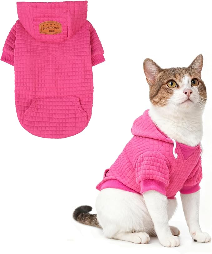 BEAUTYZOO Dog Hoodies Sweater for Small Dogs,Waffle‑Like Laminated Pet Coat | Warm Dog Sweatshirt with Pocket & Leash Hole,Pullover Clothes for Girl Boy Dogs & Cats,Stretchy & Easy‑On‑Off,Chihuahua Puppy