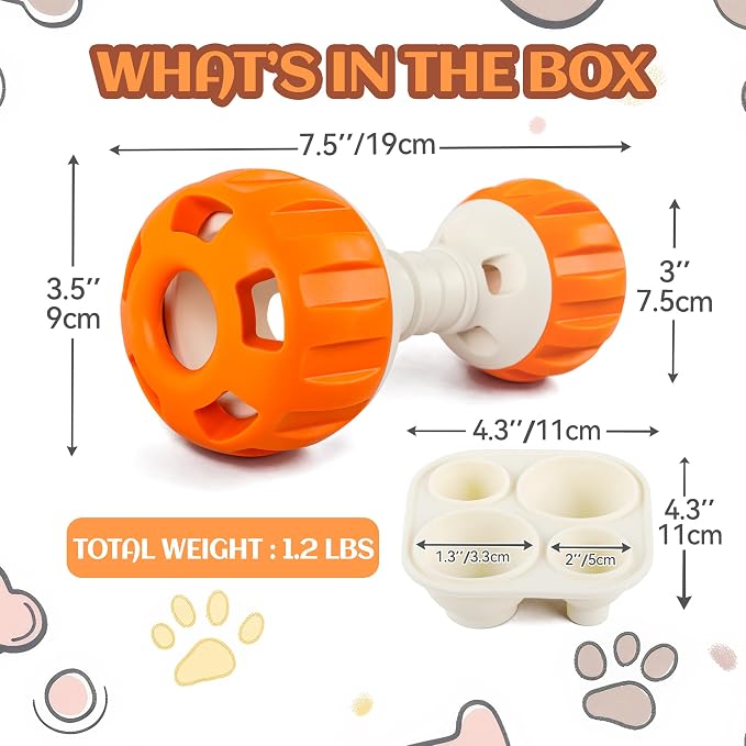ALL FOR PAWS Dog Frozen Treat Toy, Interactive Slow Feeder Enrichment Toy for Dog, Dumbbell Treat Ball with Food-Grade Silicone Tray, DIY Frozen Puzzle Toy for Small to Large Dogs
