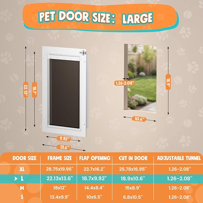 3-Flaps Aluminum Large Dog Door for Door, Pets Up to 110 lb