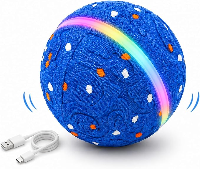 Interactive Dog Ball Toy, 3 Modes, LED, Sound & Vibration, USB-C