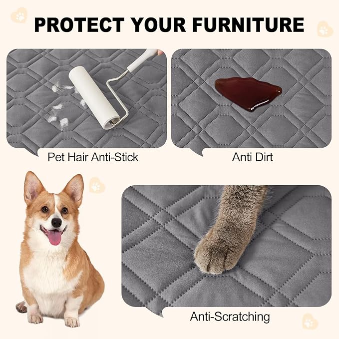 Smiry Reversible Waterproof Pet Couch Covers for Sofa | Washable Dog Couch Sofa Covers, Water Resistant Furniture Protector Slipcover, Geometric (30"x70", Grey/Dark Grey)