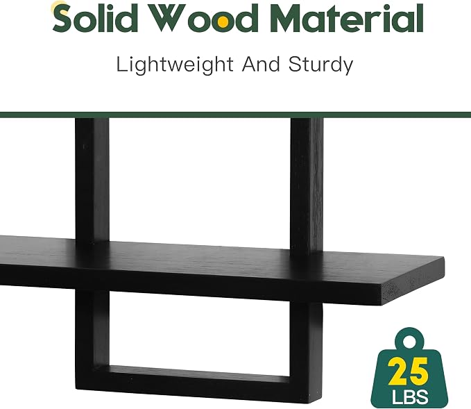 Floating Shelves for Wall,Decorative Wall Shelves Black,Plants Shelf Framed | Square Wall Decor,Art Sconces Artificial Vases Hanging Storage Shelf for Bathroom Living Room Elegant,Wood,2 Tier,Set of 2