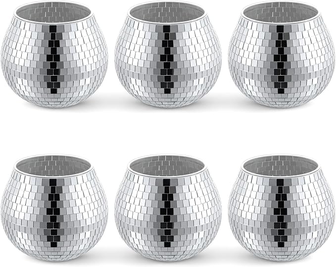 6 PCS Disco Ball Vase, Candle Holder 3.9X3.74 Inch Multifunctional Pencil Cup Disco Flower Vase Centerpieces for Wedding Centerpieces,Birthday,Office,Bedroom Classroom Decor