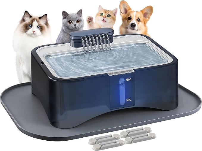 UPSKY Cat Water Fountain, 2.25Gal Large Capacity for Multi-Pet Homes | Ultra Quiet 304 Stainless Steel, Anti-Clog Pump with 4 Filters, Non-Slip Mat Included, Easy to Clean, Smart LED & Anti-Dry