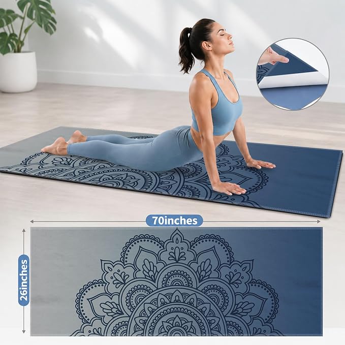 Yoga Mat Towel, Hot Yoga Non Slip with 4 Corner Pockets, 70 x 26 in | Soft Absorbent Microfiber With Four Corner Pockets, Fits Over Yoga Mats For Hot Yoga, Pilates, Gym, And Travel