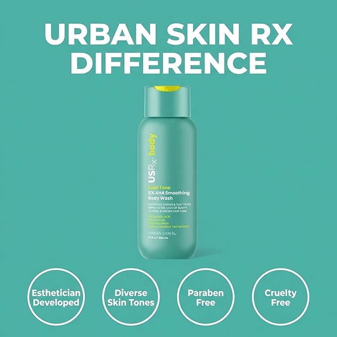 Urban Skin Rx Even Tone 5% AHA Smoothing Body Wash, Lathering Gel Formula, Deeply Cleanses, Soothes & Improves Appearance of Bumpy Texture, Blemishes & Uneven Skin Complexion, Daily Use, 13 Fl Oz