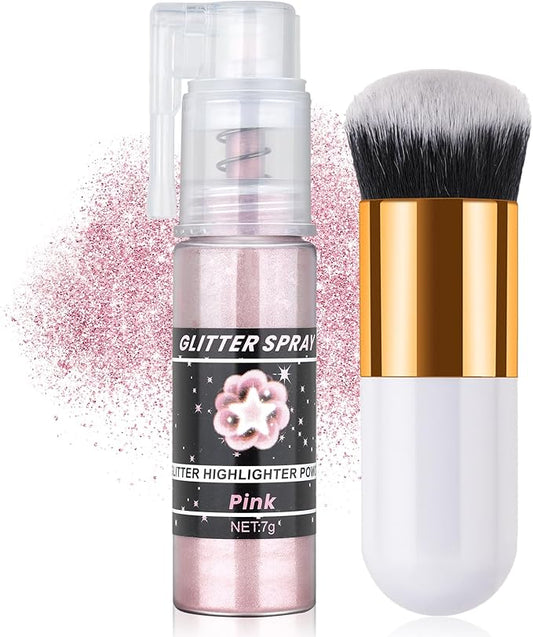 Pink Body Glitter Spray, Shiny Glitter Spray for Hair Body and Clothes, Long-Lasting Sparkle, Holographic Ultra Fine Shimmer Powder Glitter Hairspray for Rave Prom Makeup Halloween Crafts