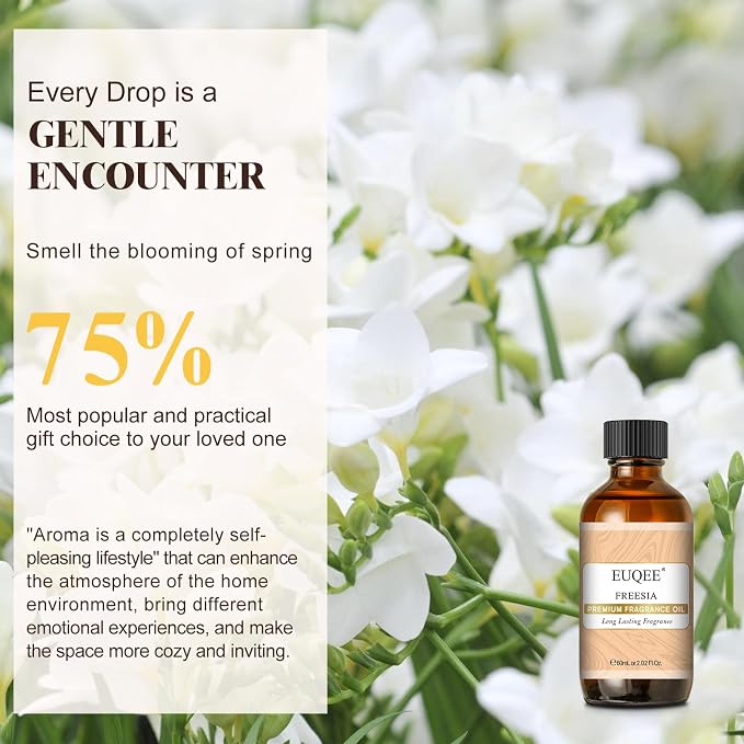 EUQEE Freesia Fragrance Oil for Candle Making 60ml (2.02 Fl oz) | Scented Oil with Glass Dropper for Diffusers, DIY Soap & Bath Bombs