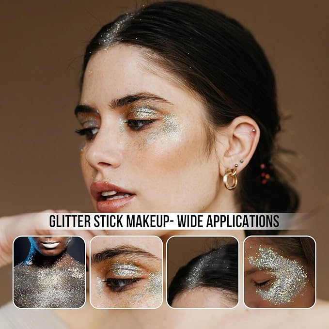 Brzeaf Waterproof Mermaid Glitter Stick, Shimmery& Long Lasting, Christmas Hair Eyeshadow Face Body Glitter, Singer Concert Music Rave Festival, Glitter Stick Makeup for Women Men