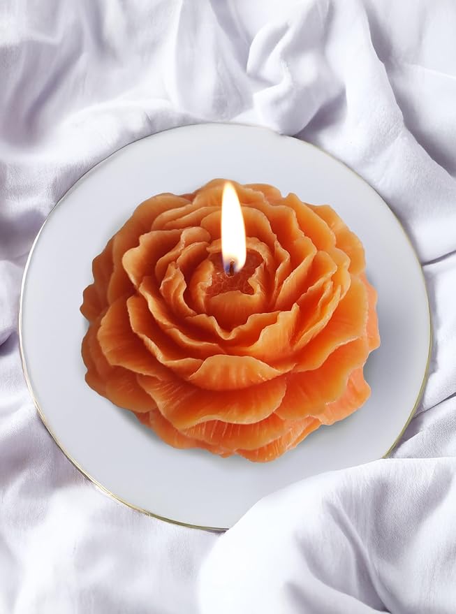 Peony Flower Shaped Candle with Scent, Soy Wax Blend Aromatherapy Candle, Gift Candle, Gifts for Women, Candles for spa, Stress Relief, Meditation, Wedding, Home Decor, Relaxing Atmosphere, (Orange)