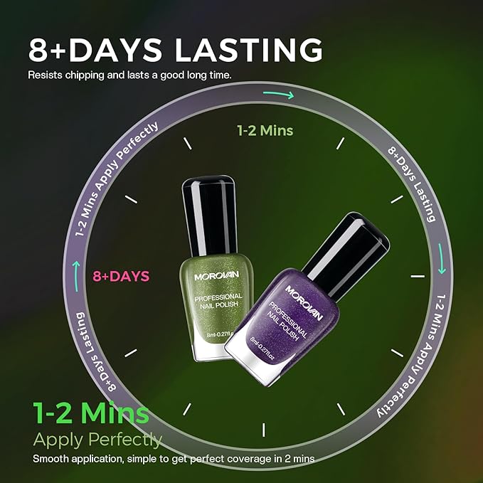 Morovan Dark Nail Polish Set: Glitter Green Dark Red Black Hot Pink Brown Shimmer Fingernail Polish Kit Air Quick Dry Nail Pack Winter Christmas Nail Art Manicure Gift Holiday Party for Women Girls