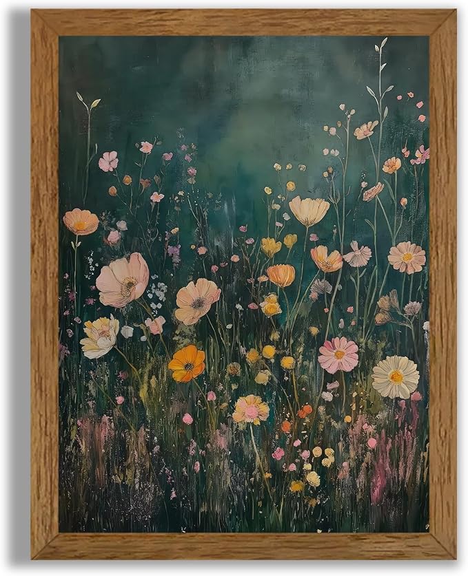 JLTULT Vintage Floral Wall Art, Pink Wood-Framed Canvas, 8 x 10 In | Pink wildflower art on fade-resistant canvas with a ready-to-hang solid wood frame for bathroom, bedroom and farmhouse decor