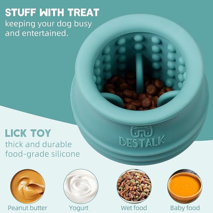 Dog Enrichment Treat Toy, Long-Lasting Wobbly Interactive Freeze Lick Toys for Dogs, Stuffable Puzzle Feeder Toy for Boredom, Silicone Treat Dispensing Chew Toy (Teal Blue,S)