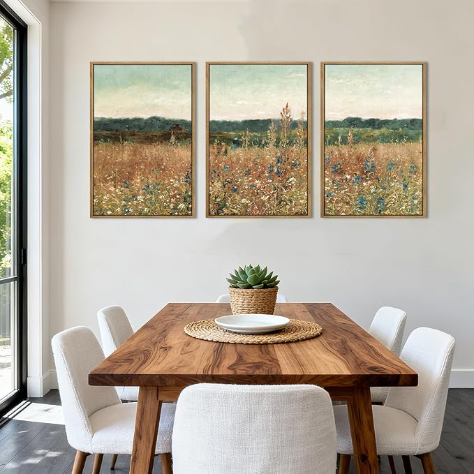 BINCUE Large Wildflower Wall Art Set Vintage Canvas Wall Decor Nature Wilderness Farmhouse Art Print for Living Room Bedroom Office 24x36 Inches