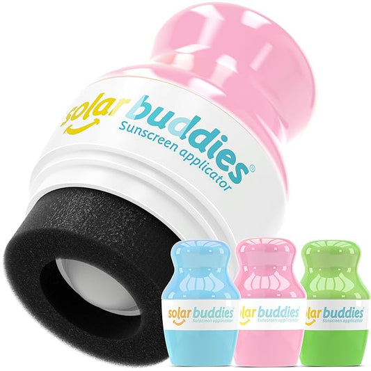 Solar Buddies Sunscreen Applicator - Full Pink, Green, Blue - BPA-Free Refillable Roll on Sponge Sunscreen, Suncream & Lotion Applicator For Kids, Adults & Families - Holds 3.4fl oz, Travel Size