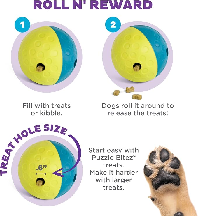 Outward Hound Nina Ottosson Treat Tumble Dog Toy Puzzle Ball, 4.8" | Level 1 Easy, Food-Dispensing Ball, Holds 1 Cup Kibble or Treats, No BPA, Interactive Enrichment, Dogs & Puppies