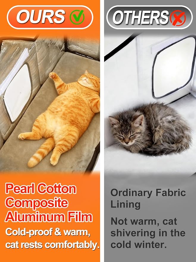 Weatherproof Heated Cat Houses for Outdoor Cats - Insulated Cat Shelter for Winter with Thermostatic Heating Pad and Escape Door, Warm Outside Pet House Gift for 3-4 Feral Cats (X-Large)