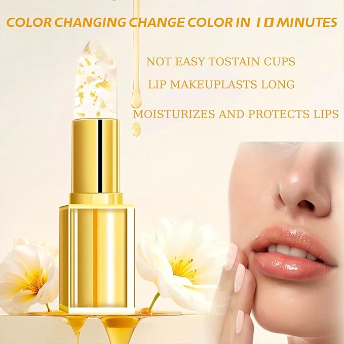 Color Changing Lipstick, Gold Crystal pH Color-Changing Lipstick – 24HR Transferproof & Moisturizing Lip Gloss,Long Lasting Moisturizing Tinted Lip Balm,Thanksgiving and Christmas gifts (golden, 2pcs)