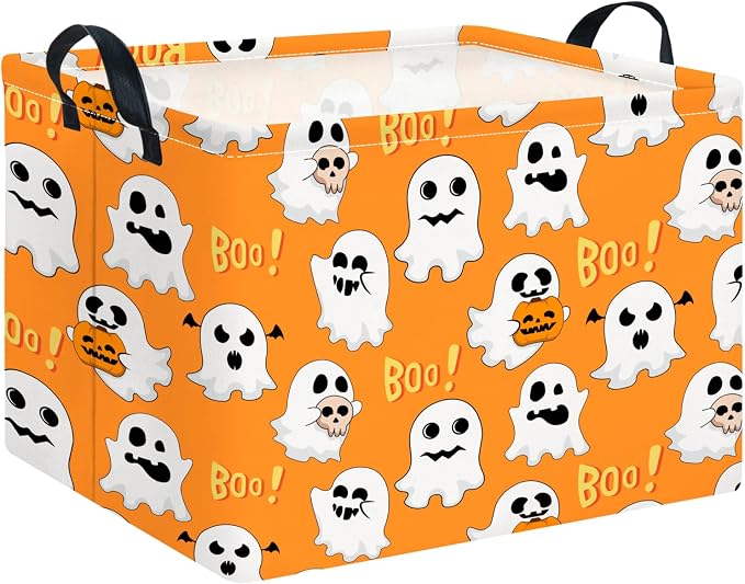 CLOCOR Rectangular Storage Basket Empty,Gift Basket,Room Decor(Yellow Ghosts Halloween)