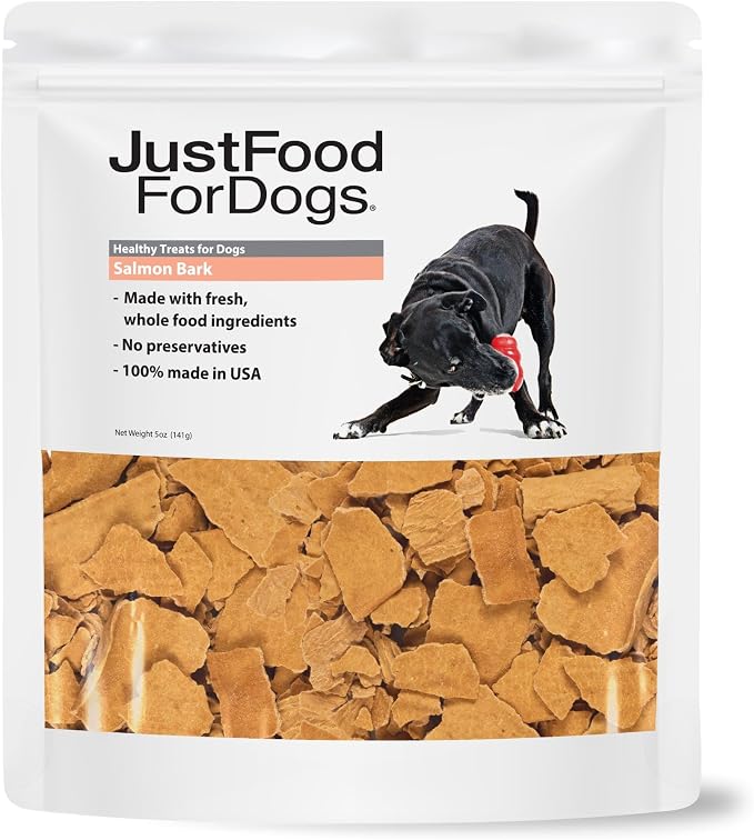 JustFoodForDogs Limited-Ingredient Healthy Dog Treats, Salmon Bark, Made in the USA, 5 oz | Human Grade Chicken Treats for Dogs, Jerky Dog Snacks, Preservative & Rawhide Free Chews, Low Calorie Salmon, 5Oz