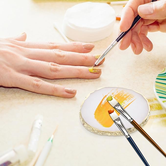 2 Pcs Resin Nail Art Palette, Nail Painting Mixed Color Palette Makeup Mixing Palettes Gold Edge Nails Polish Palettes Holder Nails Gel Color Display Board Pallet