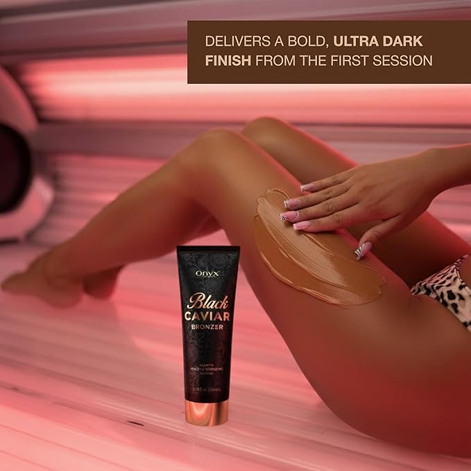 Onyx Black Caviar Dark Tanning Bed Lotion with Bronzer & Accelerator - Indoor Tanning Lotion for Ultra Dark Tan | Hydrating Aloe | 8.5 Fl Oz