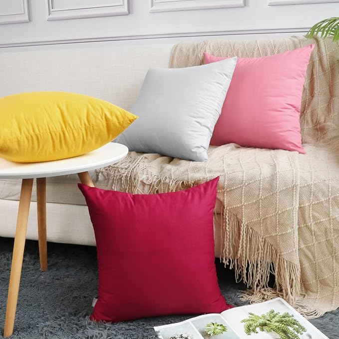 Thmyo 4-Pack 100% Cotton Comfortable Solid Decorative Throw Pillow Case Square Cushion Cover Pillowcase Sublimation Blank Pillow Covers DIY Throw Pillowcase(16x16 inch/ 40x40cm,Light Silver Grey)