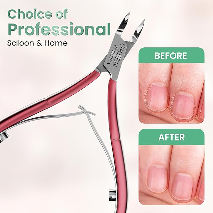 Professional Premium Cuticle Trimmer Stainless Steel Cuticle Nippers with Sharp 1/4 Jaw Blades Cuticle Clippers Double Spring Manicure Pedicure Nail Cuticle Remover Tool (Premium Red)