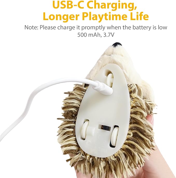 Gigwi Interactive Moving Cat Toy, USB-Charged Squeaky Hedgehog for Cats