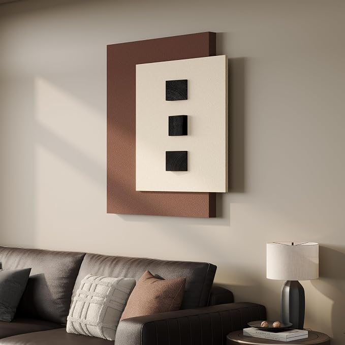 Cuspin Modern 3D Wood Wall Art for Living Room, Neutral Minimalist Textured Artwork for Walls, Beige Brown Paintings Wall Decor for Bedroom Dining Room Hallway