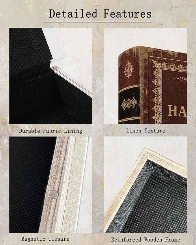 Vintage Faux Leather Decorative Book Box – Wooden Secret Storage Box with Magnetic Closure, Hidden Organizer for Bookshelf, Desk, or Office Decor (Hamlet)