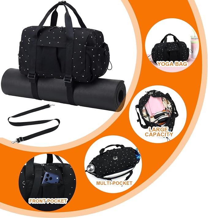 LEDAOU Small Gym Bag for Women, Mini Duffle Bag with Yoga Mat Holder Lightweight Carry On Sports Bag with Separate Shoe Pocket and Wet Pocket Duffel Bags Dance Yoga Workout Bag