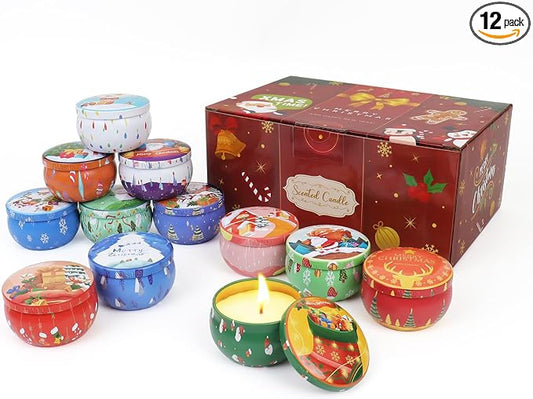 12 Pack Christmas Scented Candles, 2.5OZ Jar Candles, 12 Christmas Fragrances Scented Candle Set for Women, 12 Hour Burning Time, Candle Gift for Mom, Grandma, Teacher, Coworks