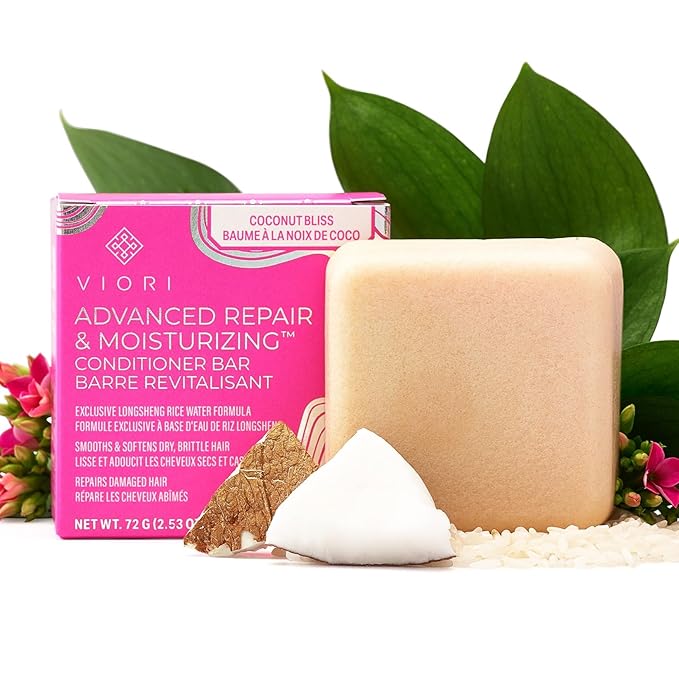 VIORI Coconut Bliss Advanced Repair and Moisturizing Conditioner Bar - Made with Rice Water and Vitamins for Hair Health - Handcrafted All Natural Conditioner Bar