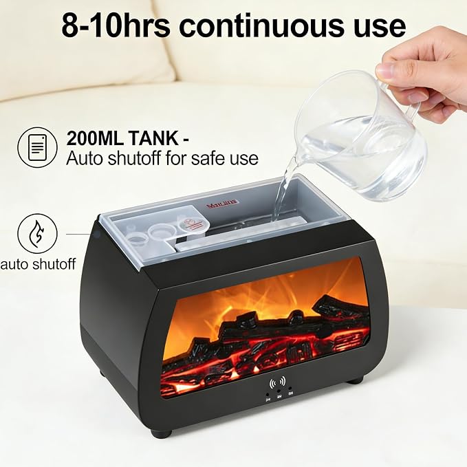 Essential Oil Diffuser with Fireplace Flame Lamp,Aromatherapy Aroma Humidifier, 7 Colors Noiseless Remote Control,Timer & Auto Shut-Off for Home Bedroom Office Spa Yoga