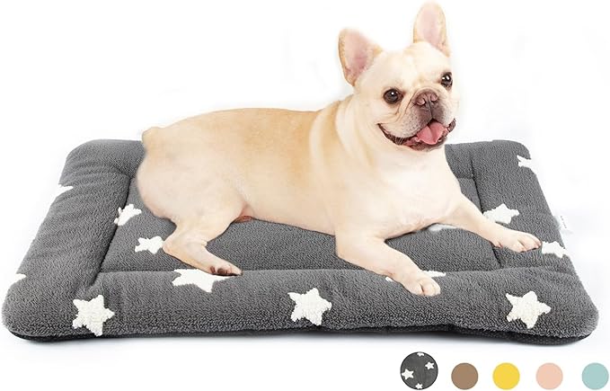 Mora Pets Dog Crate Pad Washable Puppy Dog Bed for Crate Flat Kennel Mat | Soft Dog Cat Bed Mat, Crate Pad for Dog Cages Cozy Sleeping Liner, Pet Pillow Cushion Medium Cute Star Anti Slip Grey 30 x 19