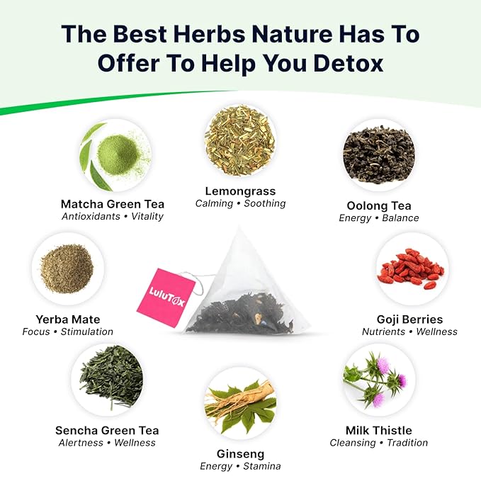 LULUTOX Detox Tea - Herbal Blend with Dandelion, Ginseng, and Ginger - Supports A Healthy Weight, Digestive Health - Vegan, All Natural, Laxative-Free - Peach Flavor (3 Pack x 28 Servings)