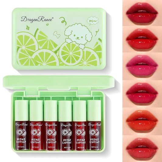6 Colors lemon Lip Tint Stain Set, Korean Velvet Lip Stain Lip Gloss Lip Tint Stain, Liquid Lipstick for Women, Lip Stain Long Lasting Waterproof, St. Patrick’s Day Gift, High Pigment, Vivid Color