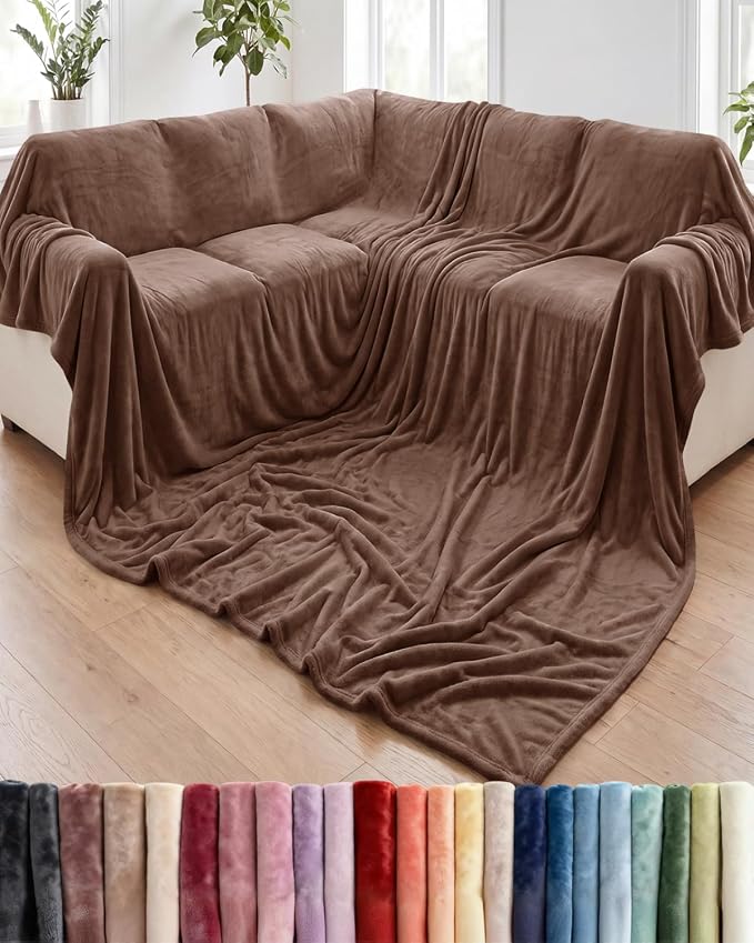 Ultra Soft Fleece Blanket Oversized King Size - Flannel Fleece Luxury Blanket - Lightweight for Couch Bed Chair - Thick, Warm and Breathable - All Season Cozy, Brown