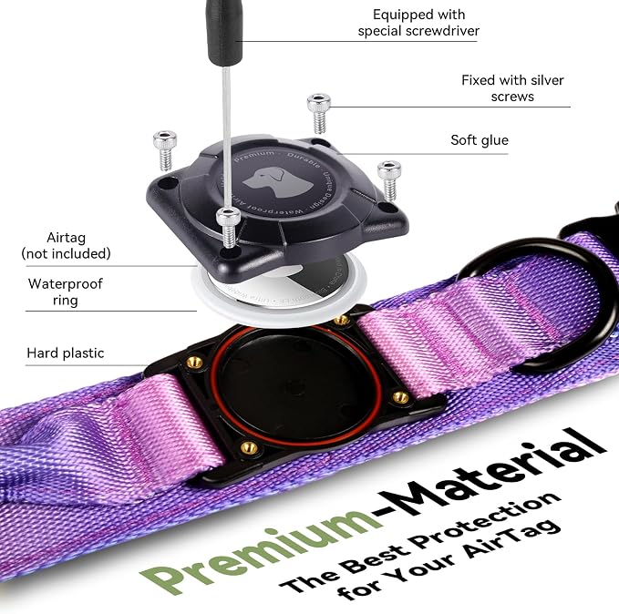 2026 Upgrade Waterproof Tactical AirTag Dog Collar, Built in AirTag Holder | Comfortable Control Handle, Quick Release Metal Buckle, Durable 1000D Nylon, For Medium to Large Dogs, 90s Retro,L
