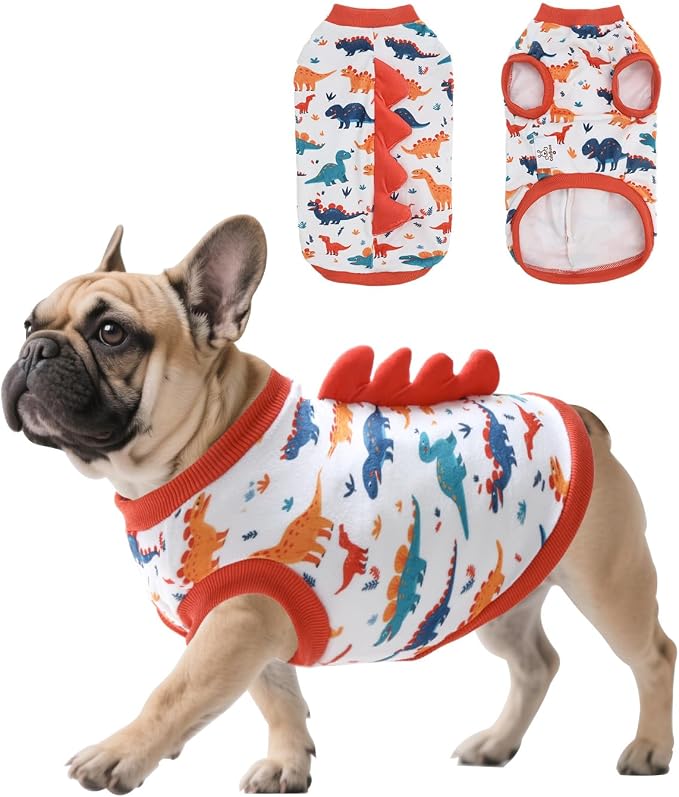 CuteBone Dinosaur Costume Dog Shirt, Stretchy Velvet T-Shirt Clothes for Small Dogs, Soft & Breathable Pet Tee Outfit Cat Apparel for Daily Wear, Cozy Pullover Design Puppy Fashion COSBX02XS