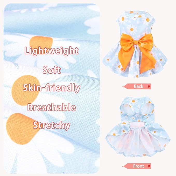 PUPTECK Floral Dog Dress with Bow Soft Cute Dog Clothes for Spring Daisy M | Puppy Doggie Cat Pet Clothes Outfit Apparel Costume for Party Holiday Birthday Wedding Photoshoot for Small Medium Large Dogs