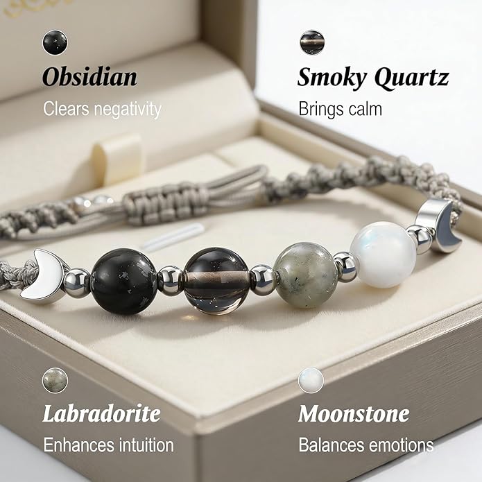 Moon Phase Bracelet for Women Crystal Healing Bracelet Natural Moonstone Beaded Bracelets Meditation Relaxation Friendship Bracelets Valentine Jewelry Gifts