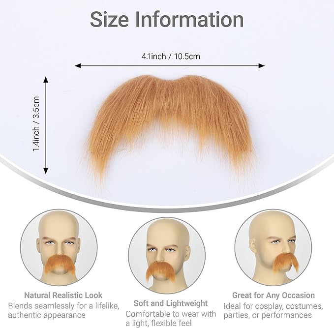 2Pcs Men Fake Mustache Realistic Mustaches Fake Facial Hair Beard for Cosplay Costume Halloween Parties